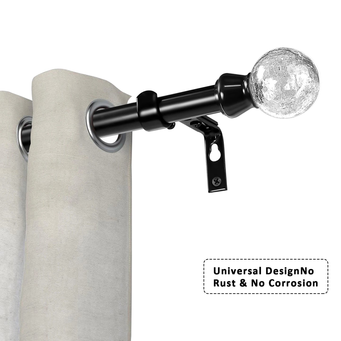 Heavy Duty Curtain Rod Set With Glass Finials