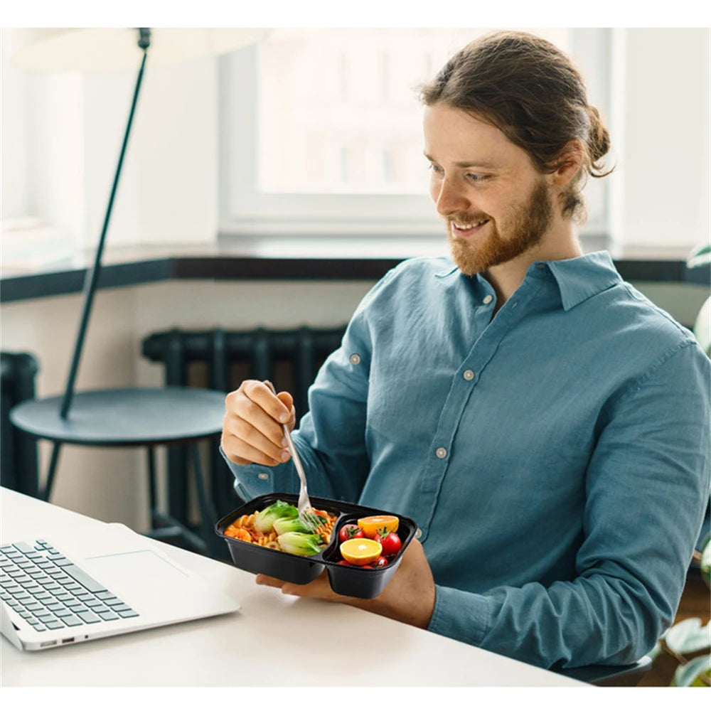 Feature 20Pcs Two Grid Stackable Disposable Lunch Box Microwave Safe