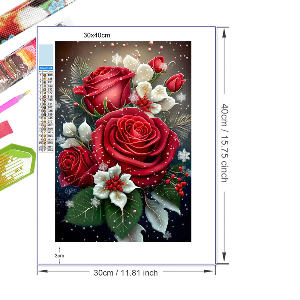 Frame 5D Rose Diamond Painting Kit Full Round Embroidery