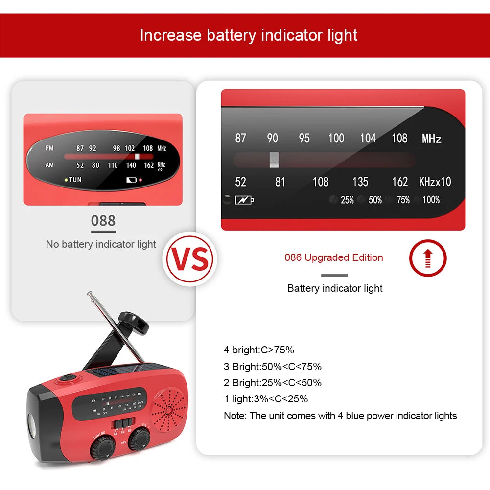 Portable Emergency Crank Radio AM FM WB Weather Solar