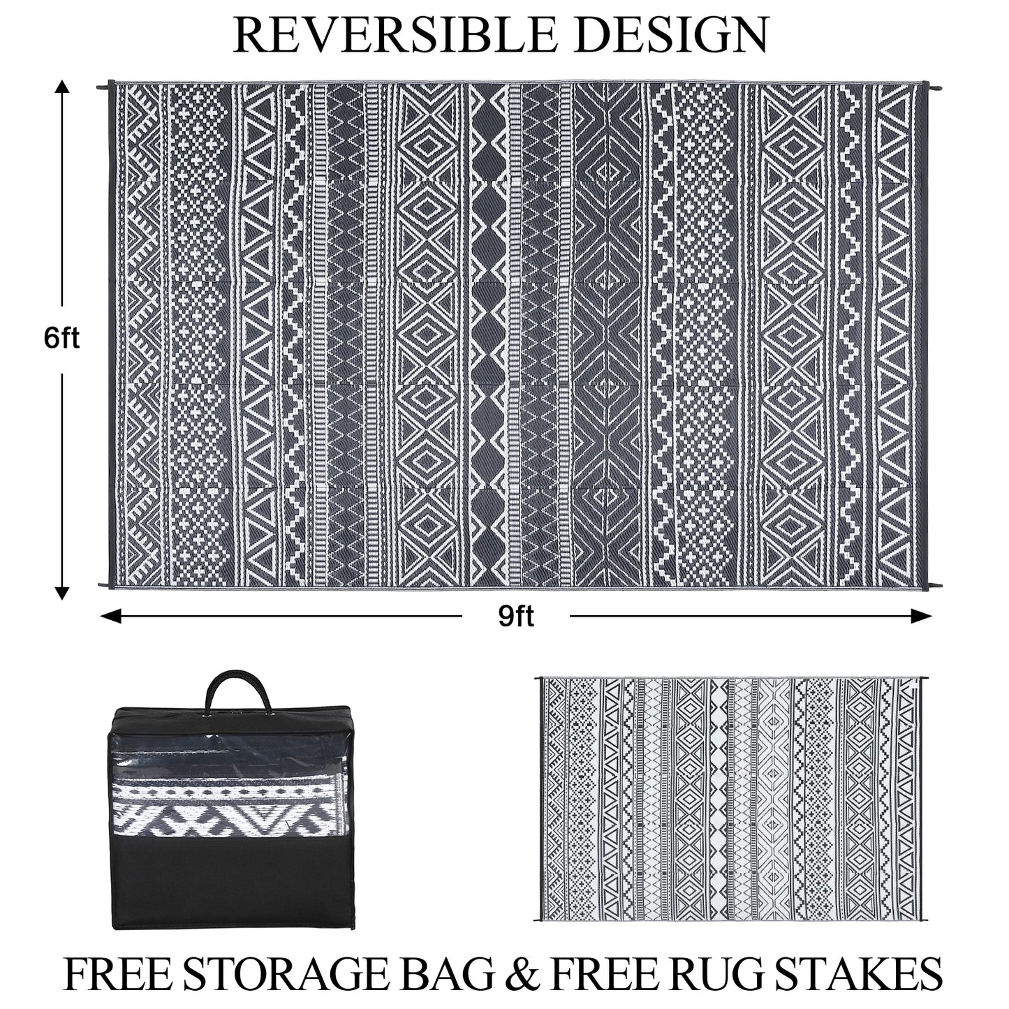Studyset Outdoor Rug Reversible Boho Patio Carpet Mat
