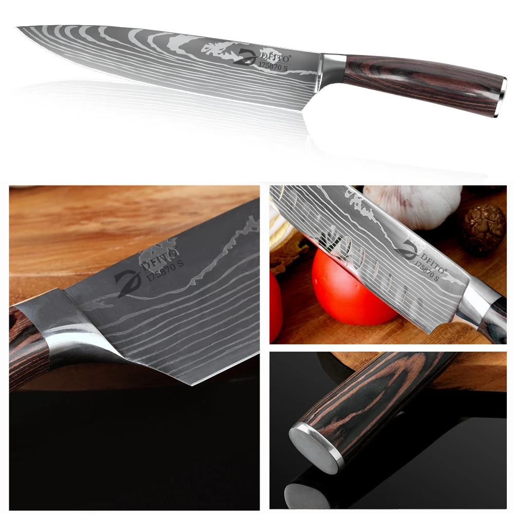 Kitchen Knife Set 7Cr17Mov Stainless Steel Chef Santoku Cleaver