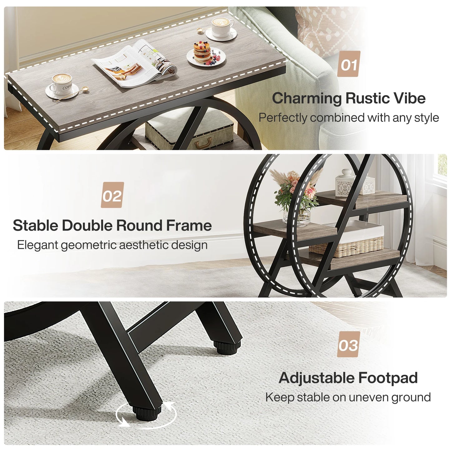 Tribesigns End Table for Living Room 3-Tier with Storage