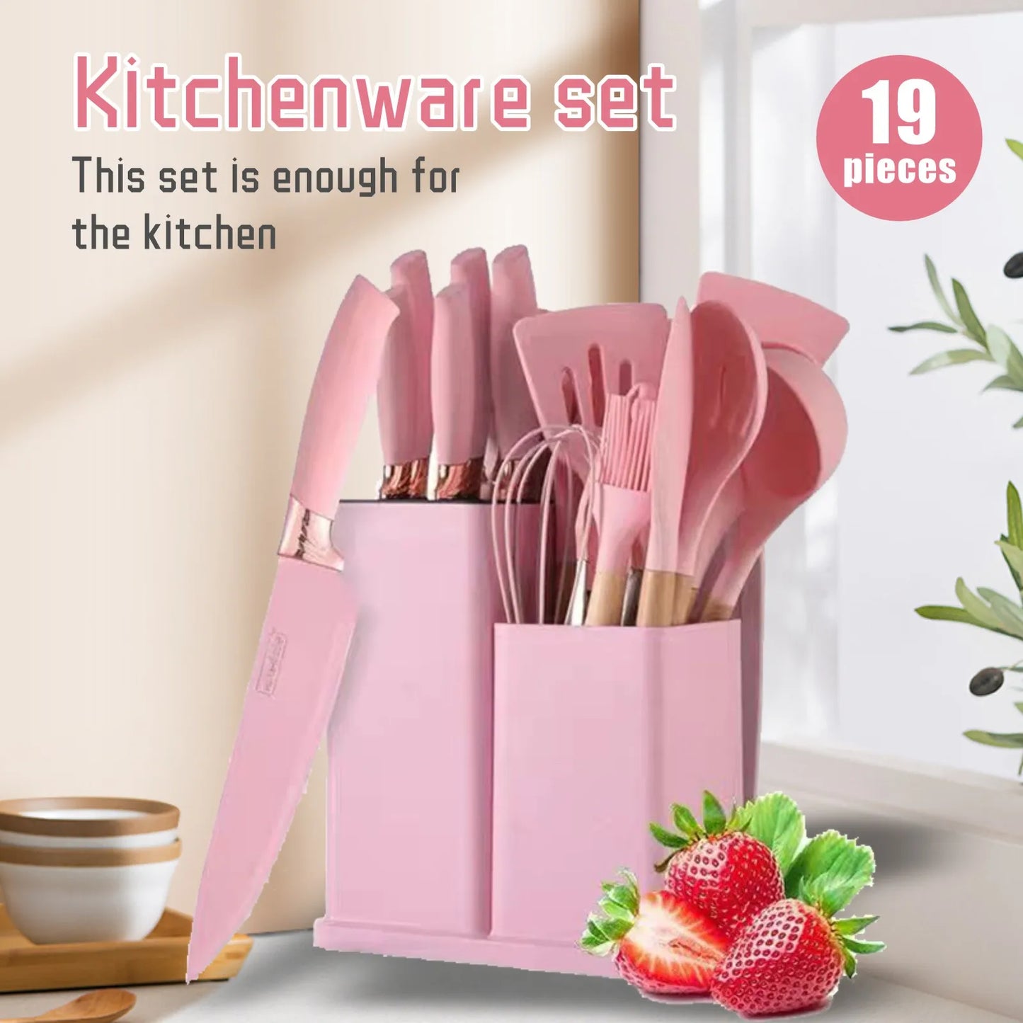 Stainless Steel Knife Set 19 In 1 With Wooden Handle Kitchenware