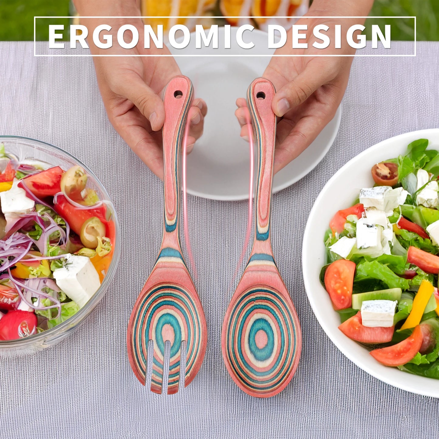 6PCS Wooden Spoons for Cooking, Pakkawood Kitchen Cooking Utensils Set, Wood Serving Spatula spoon, Salad Tongs