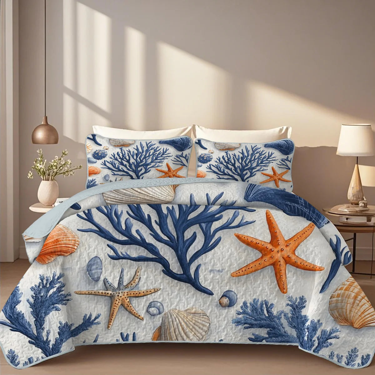 Craft Of Weaving Tatting Coral Shell Printed Quilt Set