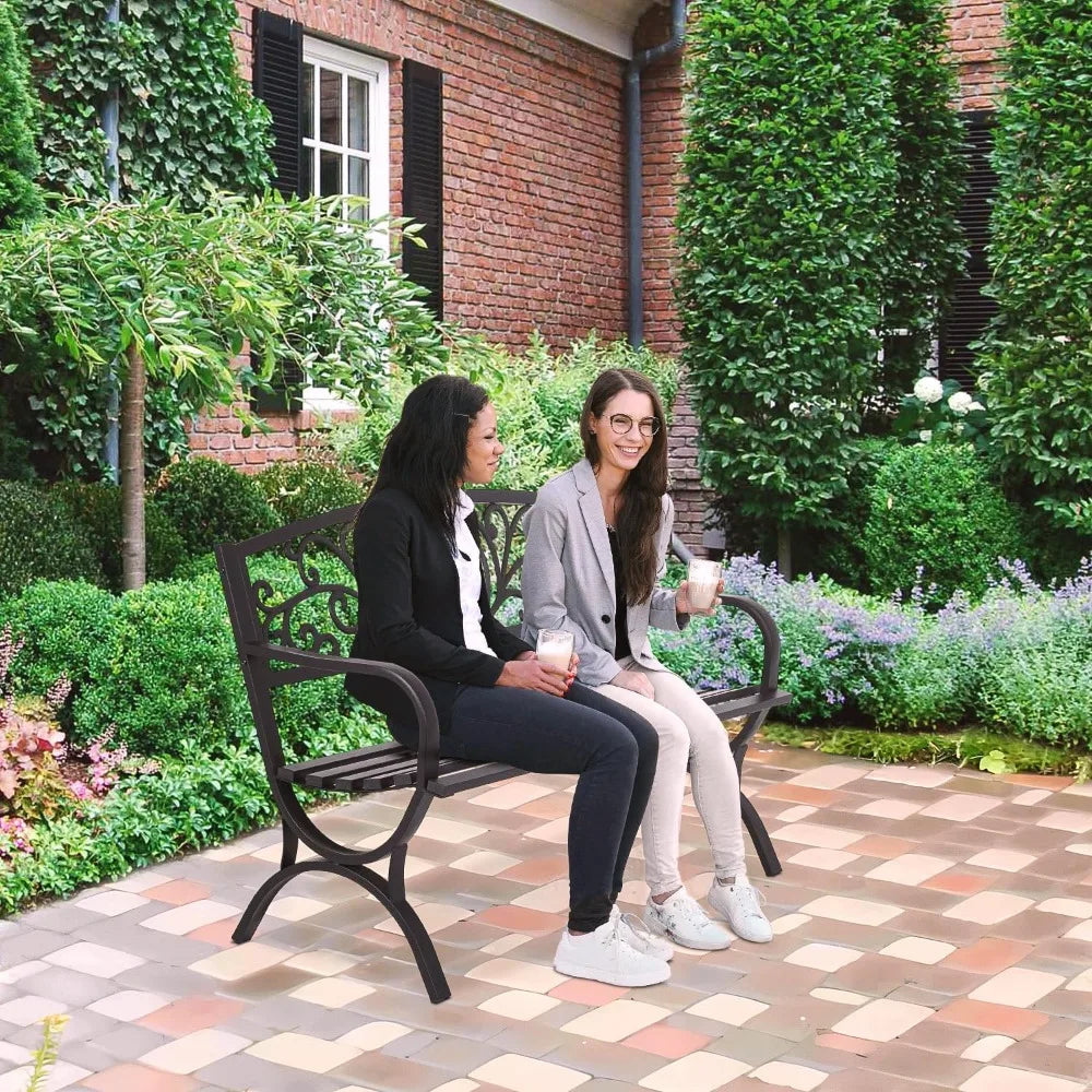 General Outdoor Bench Floral Backrest Arch Legs Armrests
