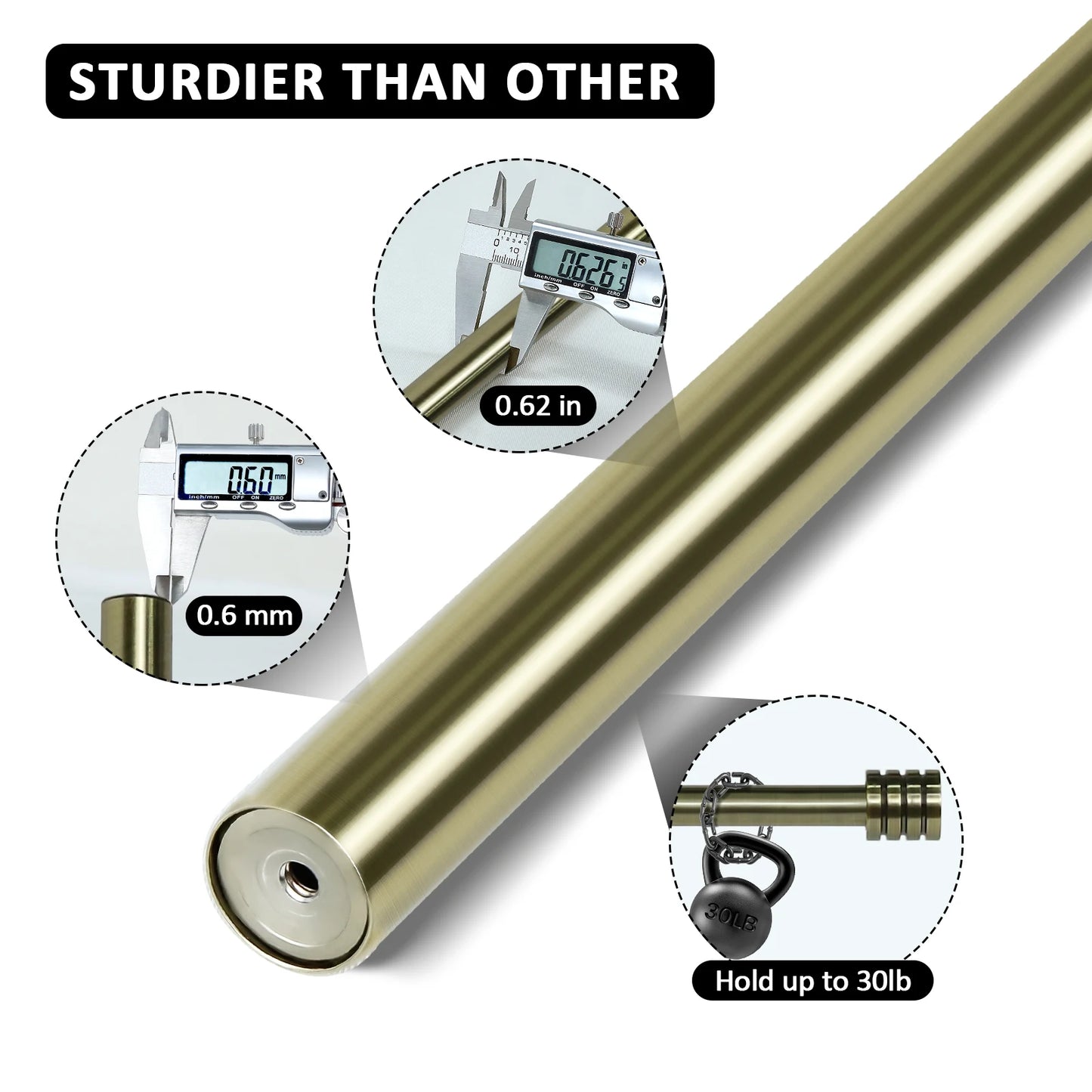 Heavy Duty Adjustable Curtain Rod Set End Caps