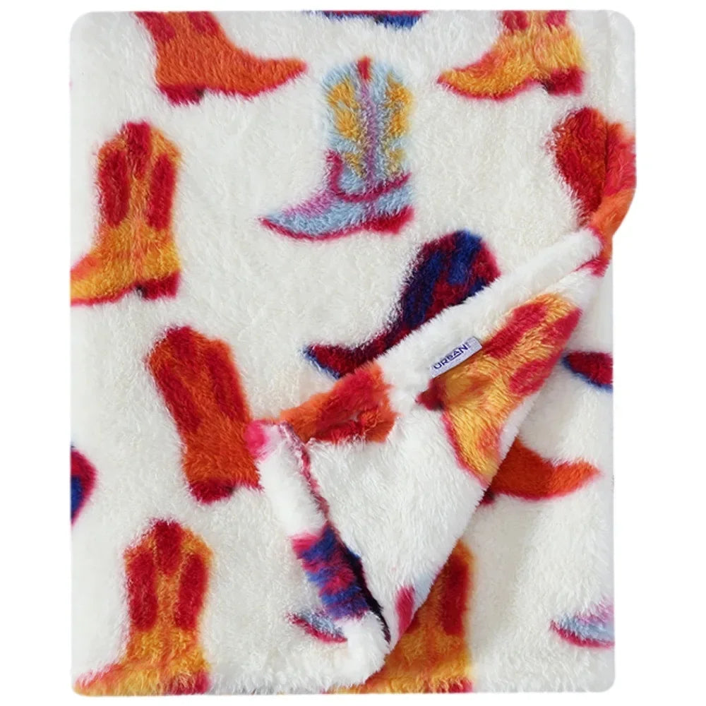 Western Faux Fur Throw Blanket Stylish Comfortable Cozy Home Decor Teens Young Adults Living Room Furniture Accessory