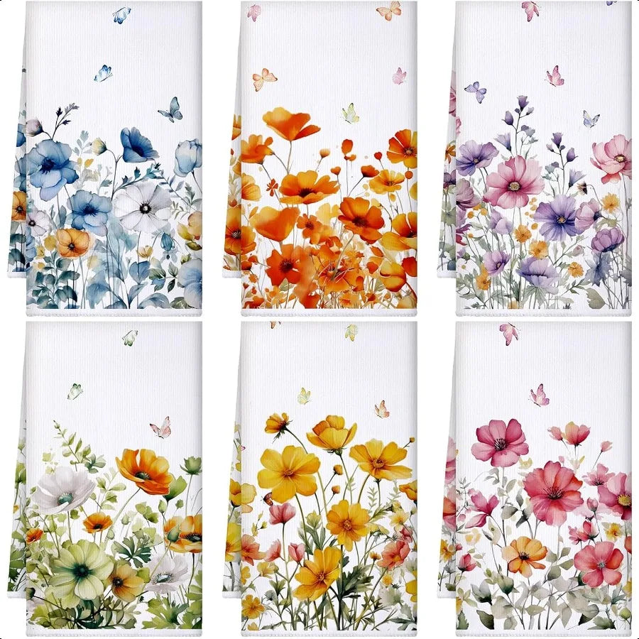 Floral Kitchen Towels 6 Pcs Set Cotton