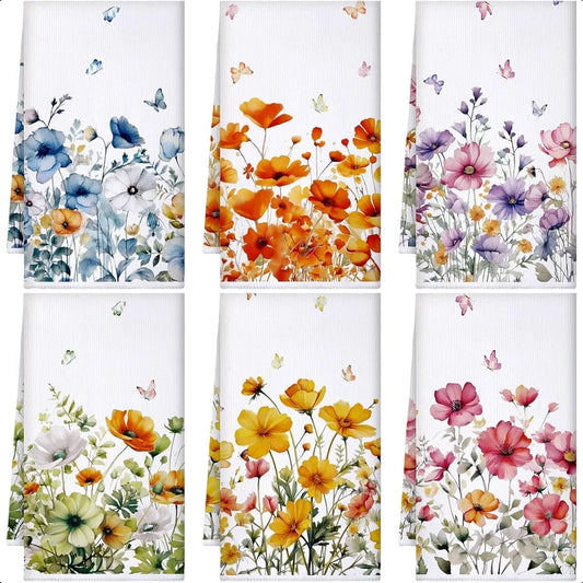Floral Kitchen Towels 6 Pcs Set Cotton