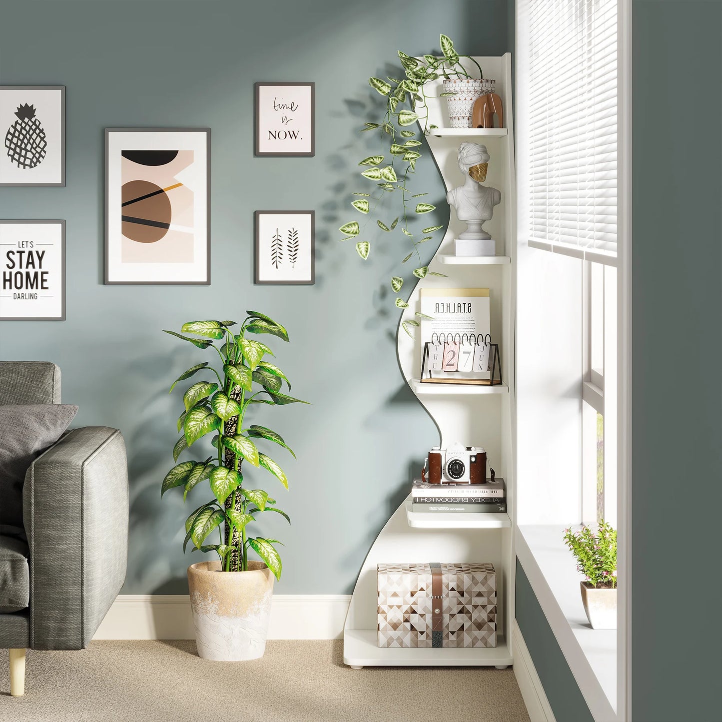 5-Tier Corner Shelf Wall Bookshelf Plant Stand