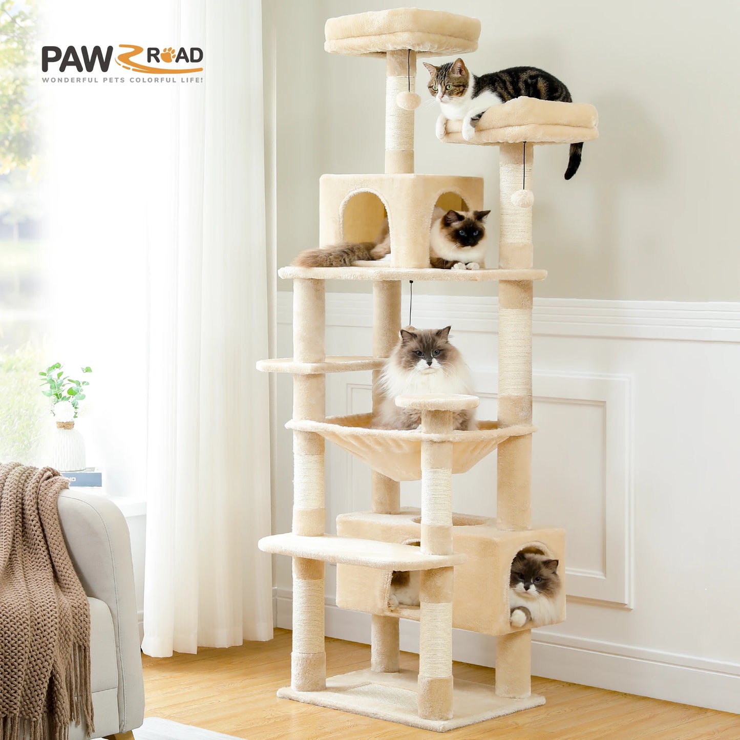 PAWZ Road Five Level Cat Tree Tower With Plush Condo Scratching Posts Boards
