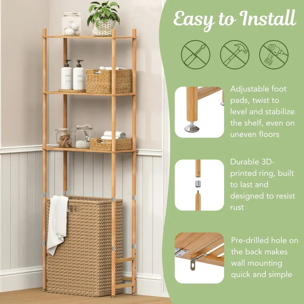 Hign-concerned Over The Toilet 3 Tier Bamboo Organizer