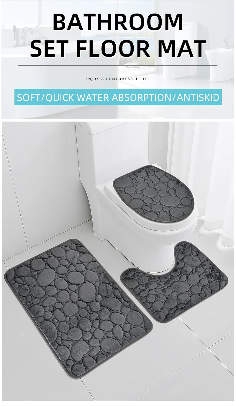 Soft Microfiber Non Slip Stone Bathroom Floor Mat Set
