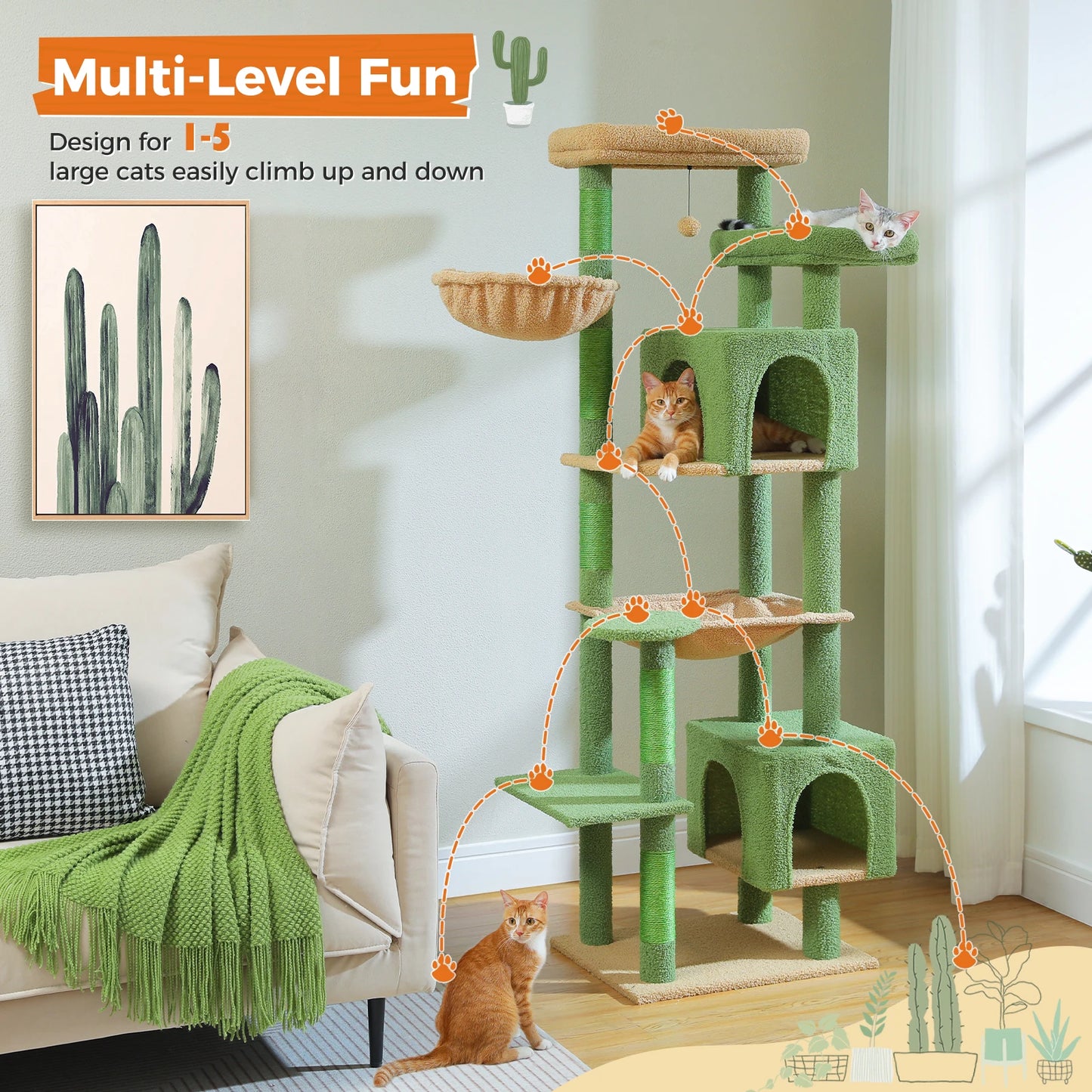 PAWZ Road Five Level Cat Tree Tower With Plush Condo Scratching Posts Boards