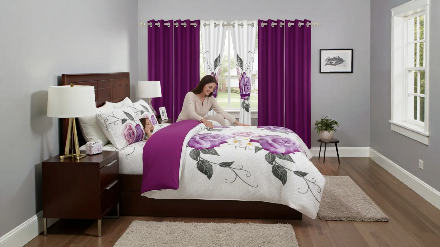 Bedspread Set With Curtains 9 Piece Machine Washable