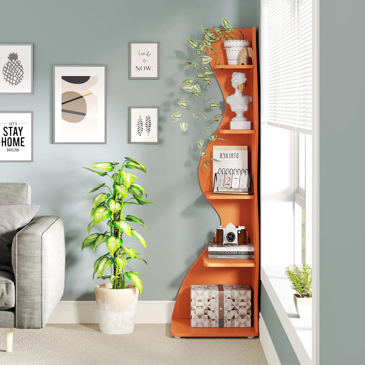 5-Tier Corner Shelf Wall Bookshelf Plant Stand