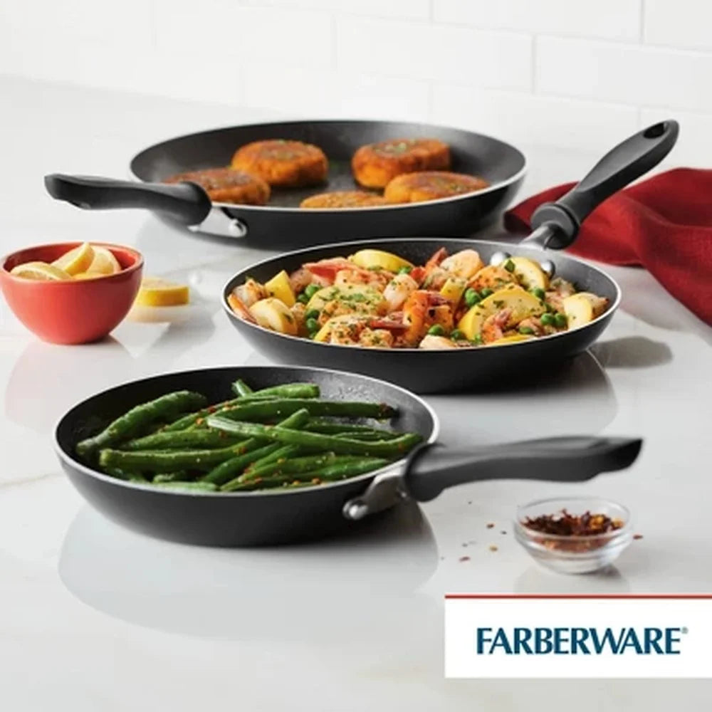 3pc Aluminum Nonstick Frying Pan Set Dishwasher Safe Skillet Set with Stay Cool Handles Oven Safe Easy Cleanup