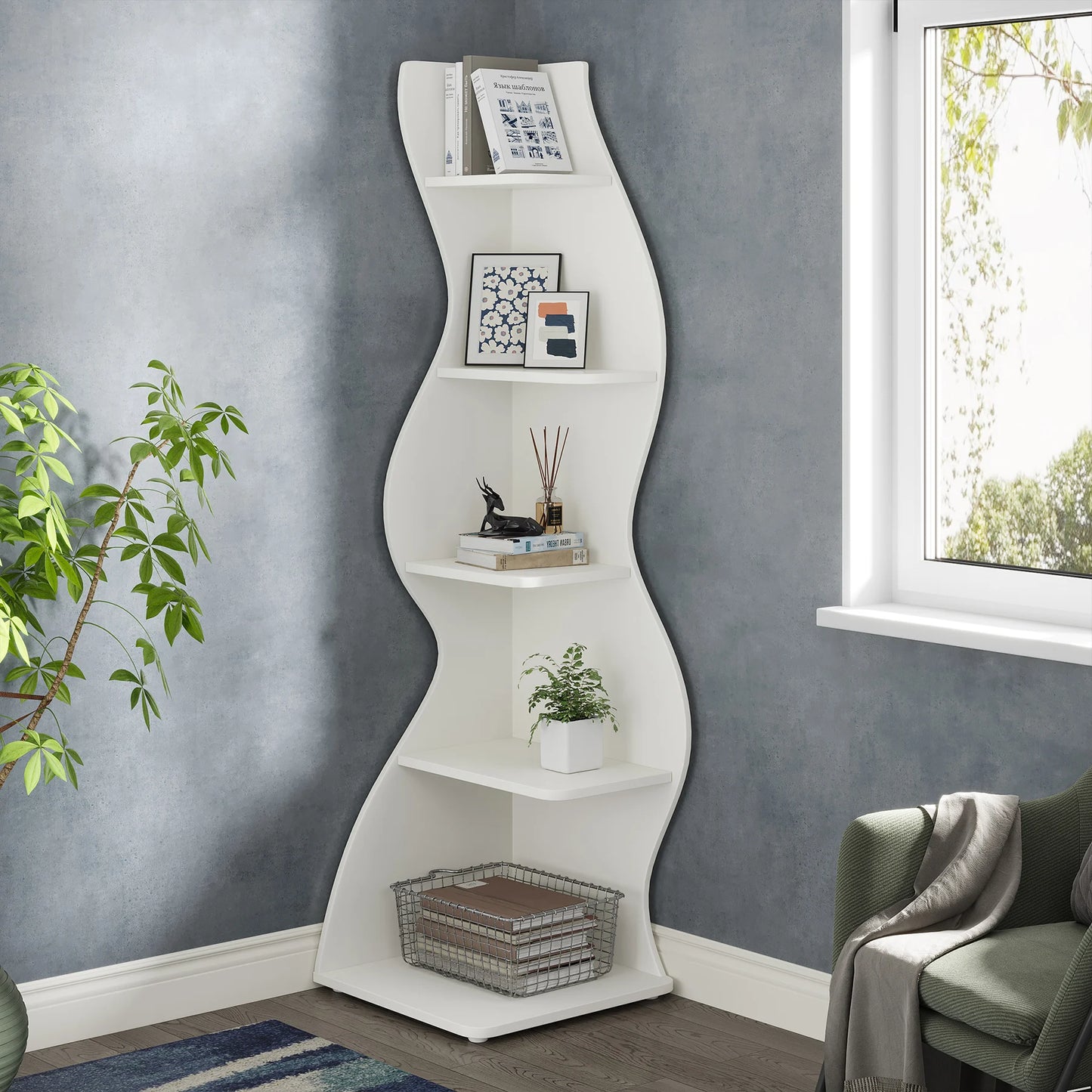 5-Tier Corner Shelf Wall Bookshelf Plant Stand