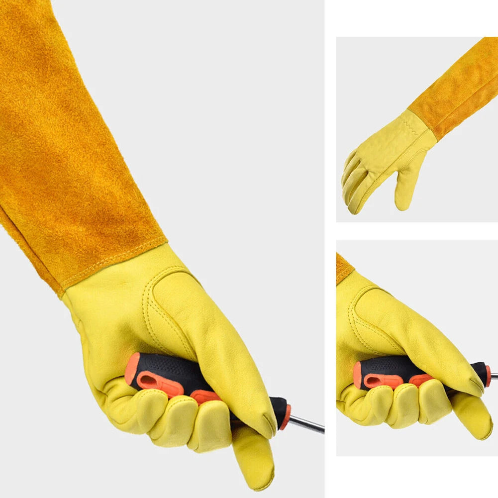 1 Pair Long Thorn Proof Gardening Gloves Breathable Leather Working Mitten with Forearm Protection Garden Gloves for Women Men
