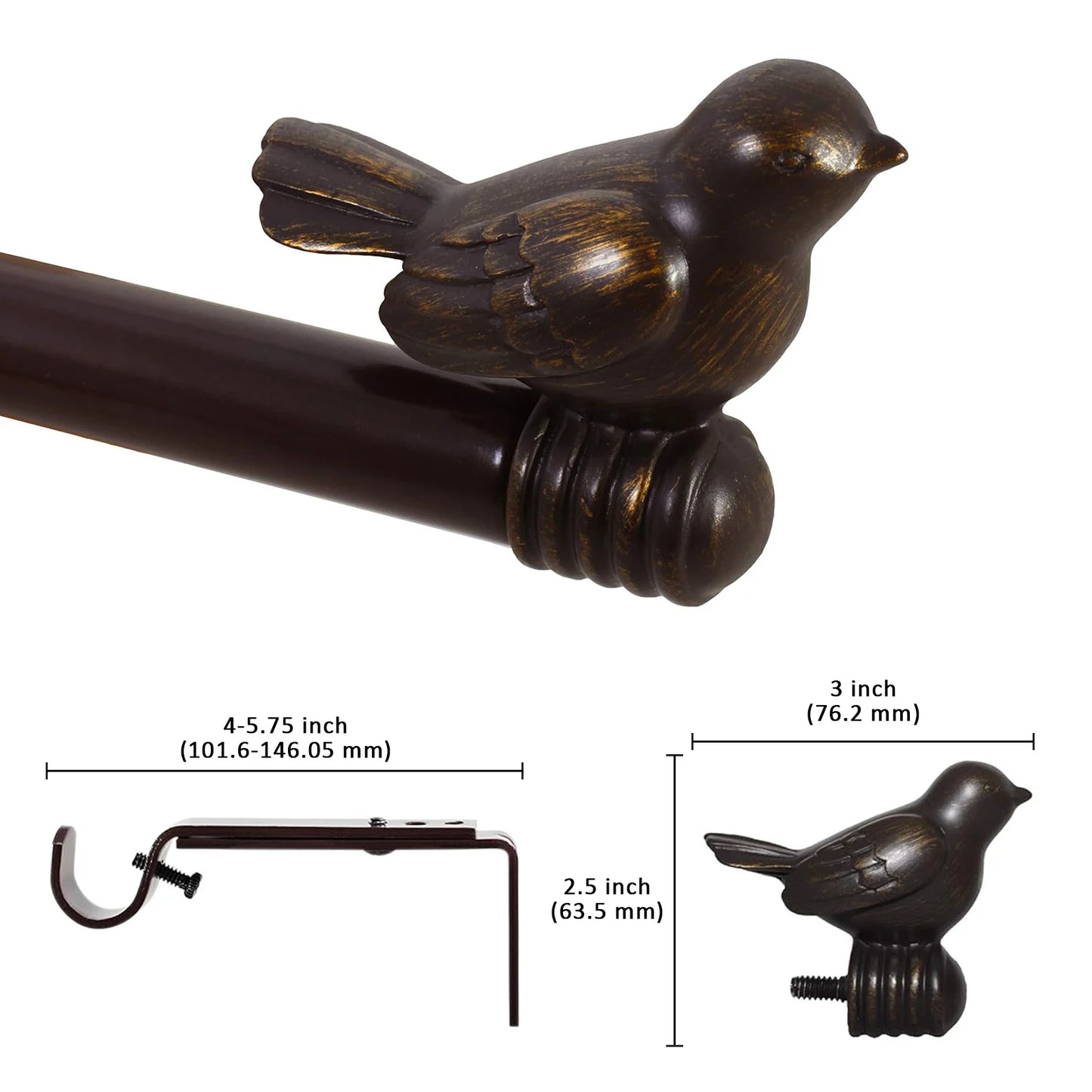 Guangdong Telescopic Curtain Rod Set With Decorative Bird Finials