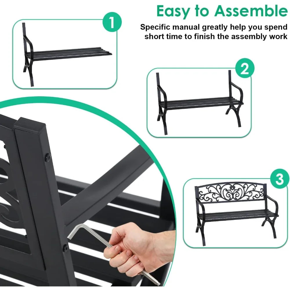General Outdoor Bench Floral Backrest Arch Legs Armrests