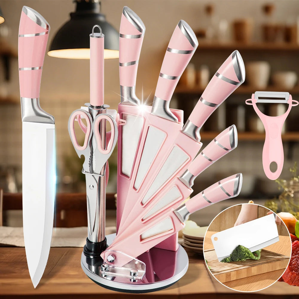 9 Piece Kitchen Knife Set Stainless Steel Hollow Handle