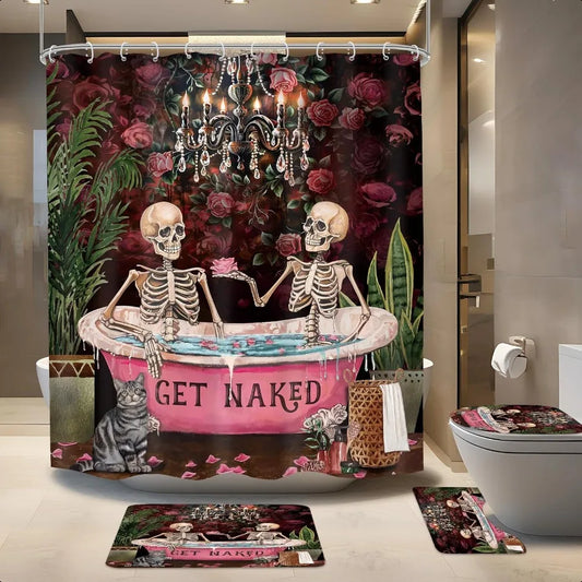 Origin Gothic Skull Shower Curtain Set Halloween Bath Decor