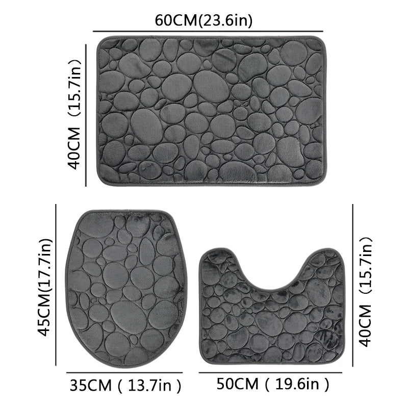 Soft Microfiber Non Slip Stone Bathroom Floor Mat Set