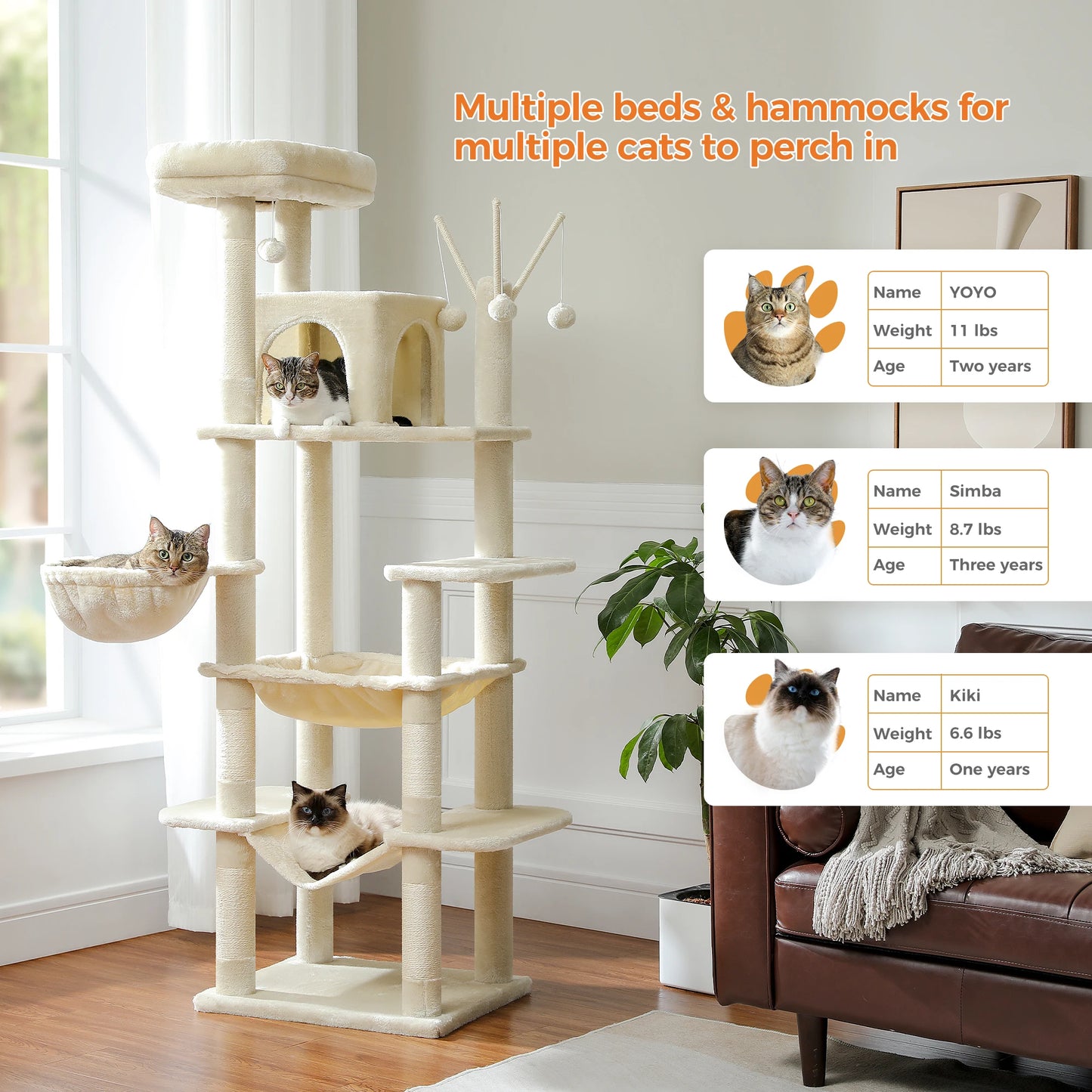 PAWZ Road Five Level Cat Tree Tower With Plush Condo Scratching Posts Boards