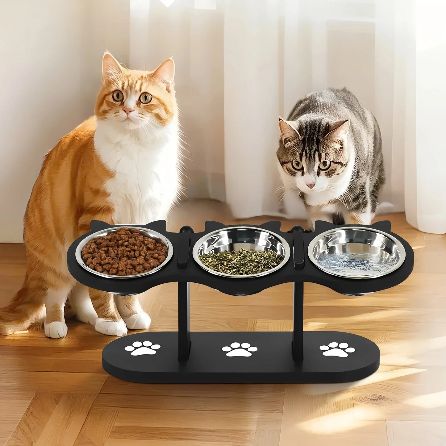 Hign Concerned Raised Cat Bowls Tilted 15 Degree Wood Stand