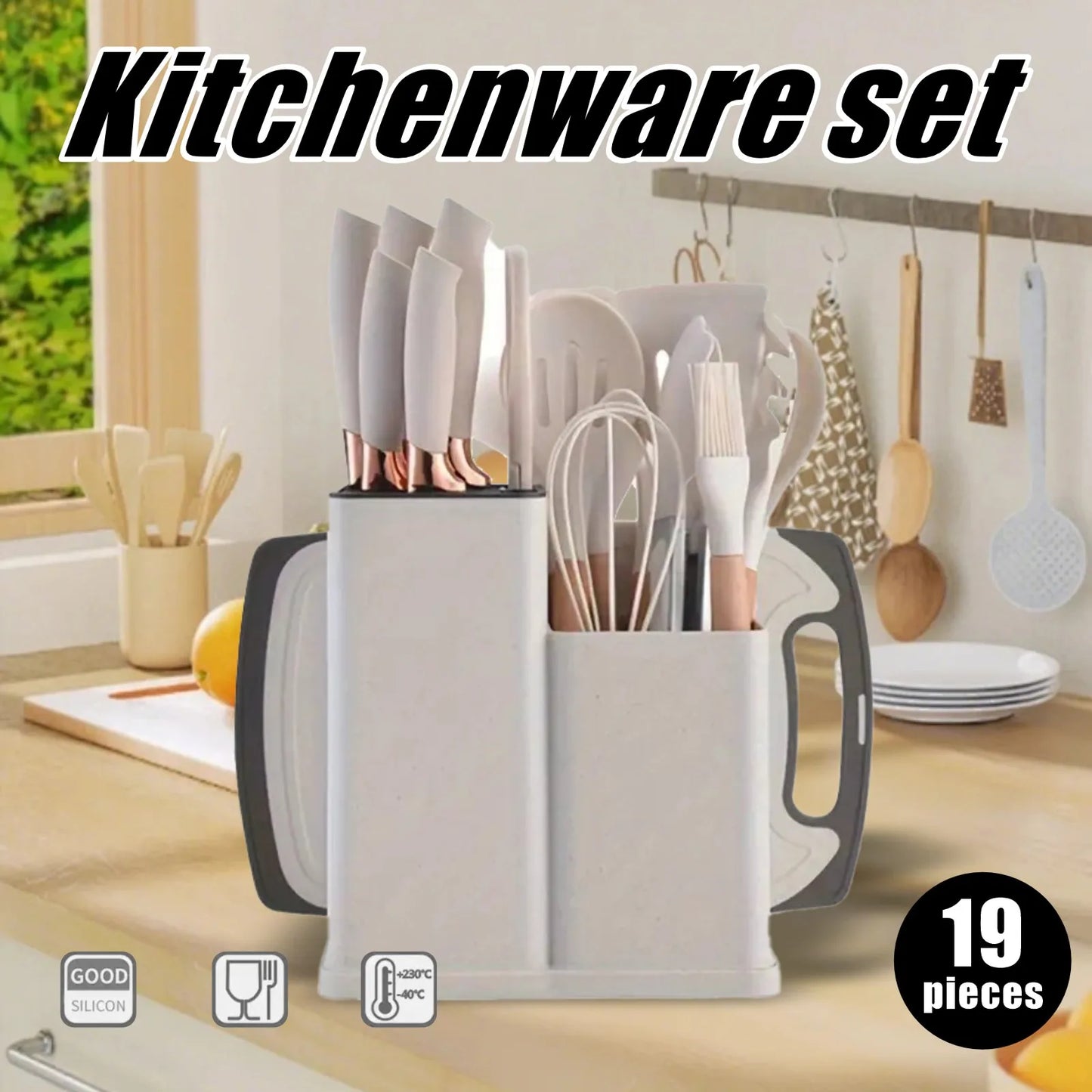 Stainless Steel Knife Set 19 In 1 With Wooden Handle Kitchenware
