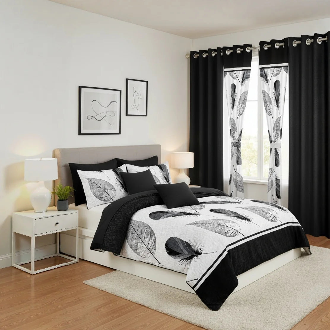 Bedspread Set With Curtains 9 Piece Machine Washable