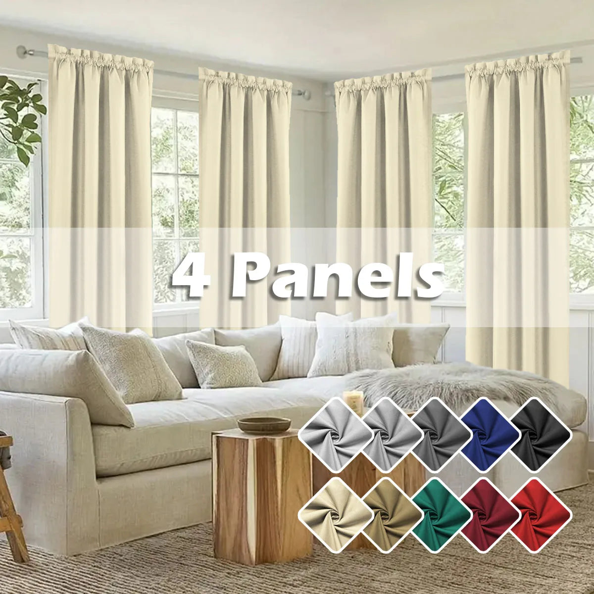 Light Filtering Curtains 4-Piece Rod Pocket Polyester For Living Room And Bedroom