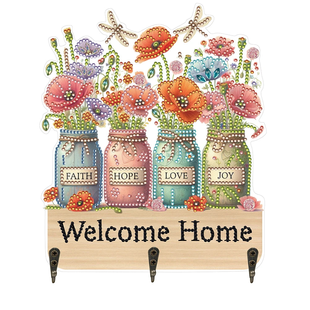 Form Wooden Kitten Diamond Art Hanging Hooks 3 Hook Rail