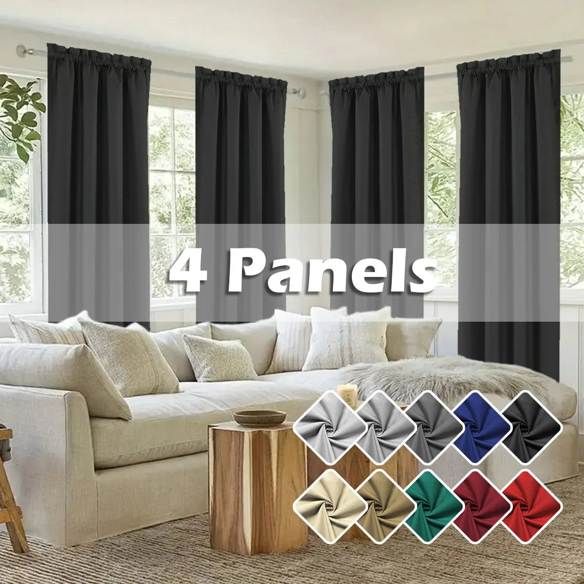 Light Filtering Curtains 4-Piece Rod Pocket Polyester For Living Room And Bedroom