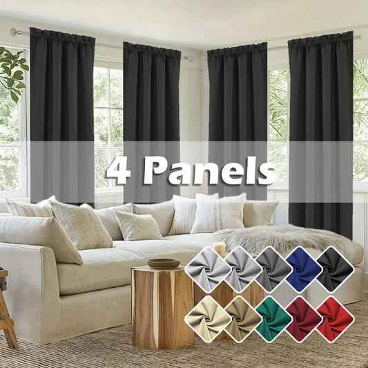 Light Filtering Curtains 4-Piece Rod Pocket Polyester For Living Room And Bedroom