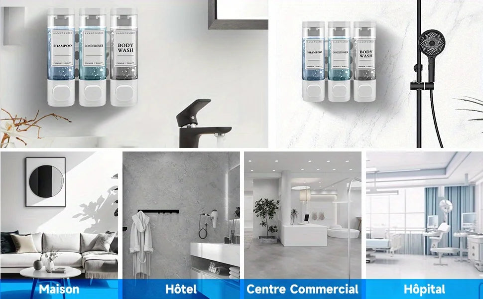 Hign-concerned Wall Mounted 3 in 1 Shower Gel Dispenser ABS