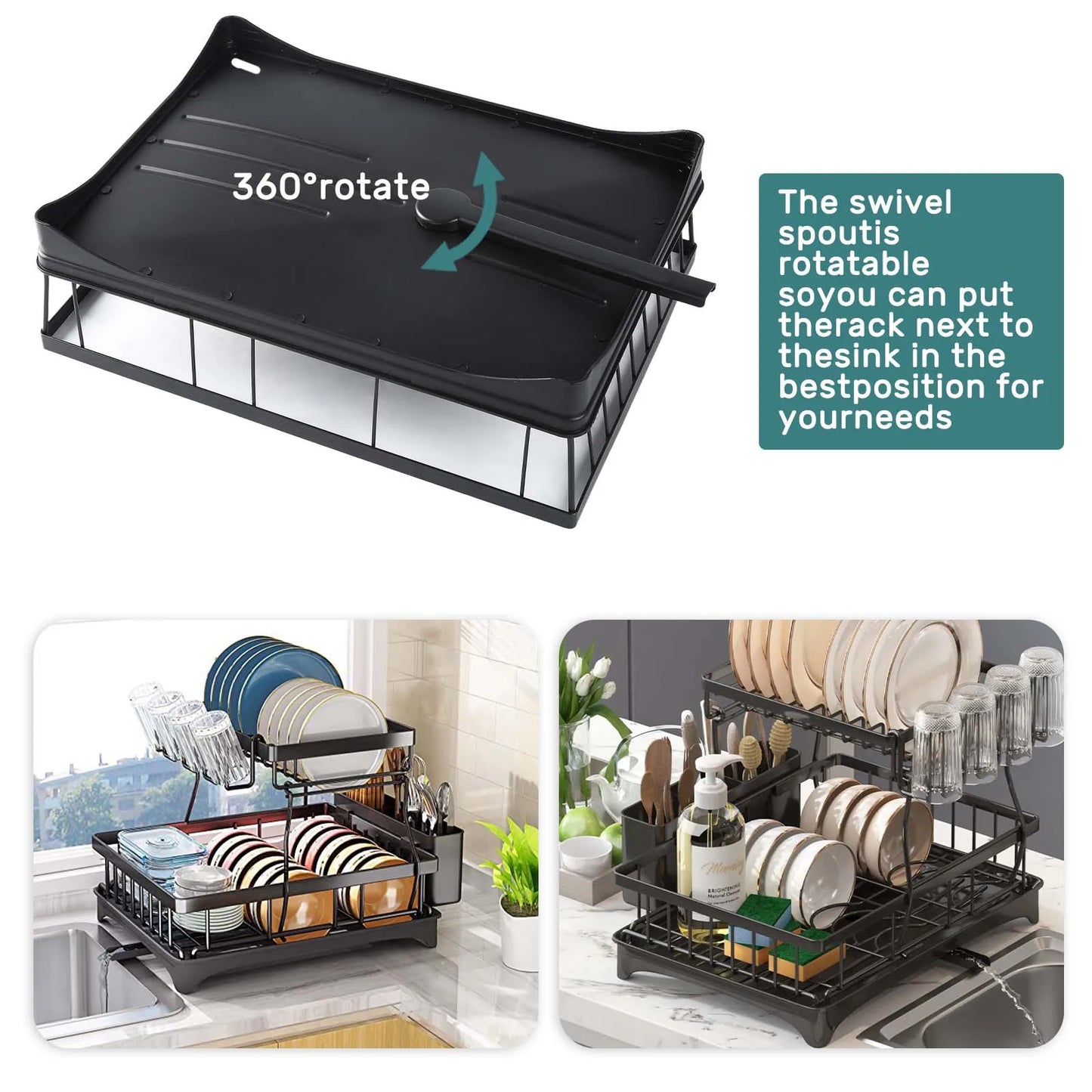EZHomeEssentials Large 2 Tier Dish Drying Rack Countertop