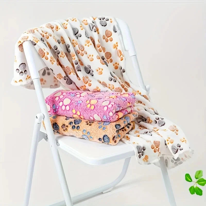 Soft Flannel Fleece Pet Blanket For Dogs And Cats Paw Print
