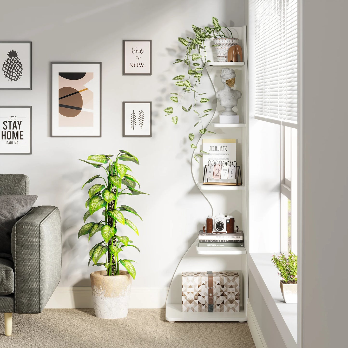 5-Tier Corner Shelf Wall Bookshelf Plant Stand