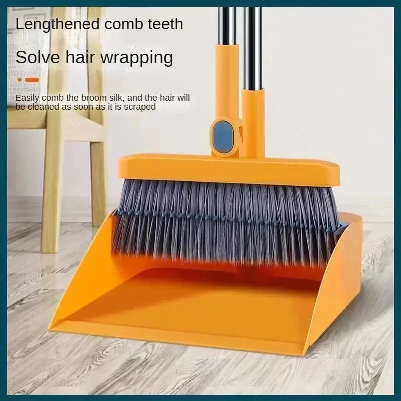 AEHOMEB Folding Dustpan Broom Set Swivel Handle Clip Teeth
