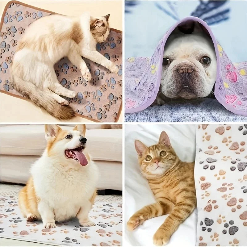 Soft Flannel Fleece Pet Blanket For Dogs And Cats Paw Print