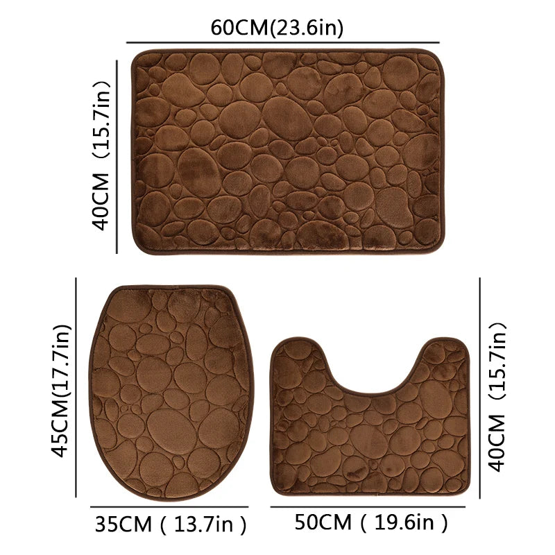 Soft Microfiber Non Slip Stone Bathroom Floor Mat Set