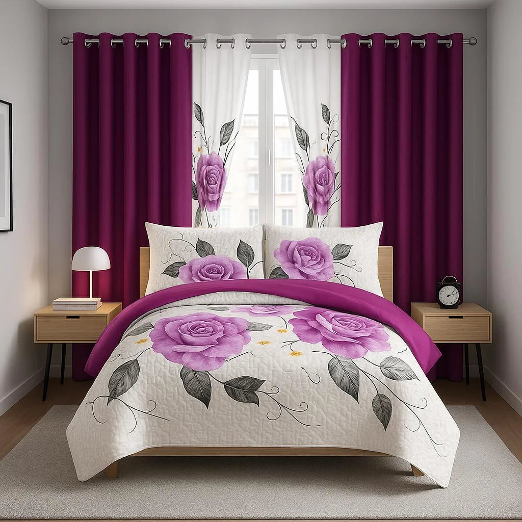 Bedspread Set With Curtains 9 Piece Machine Washable