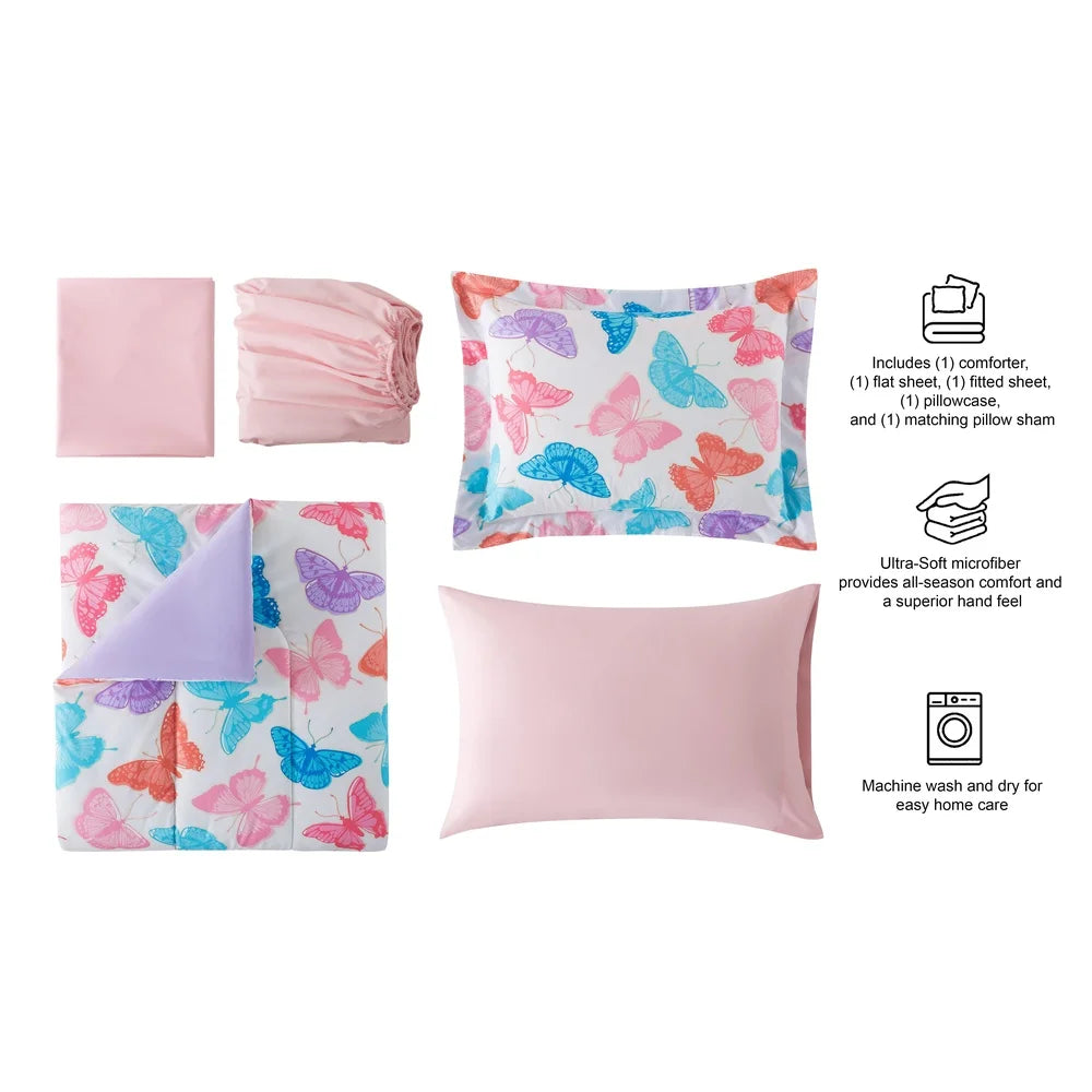 Glow In The Dark Butterfly Bedding Set 5-Piece