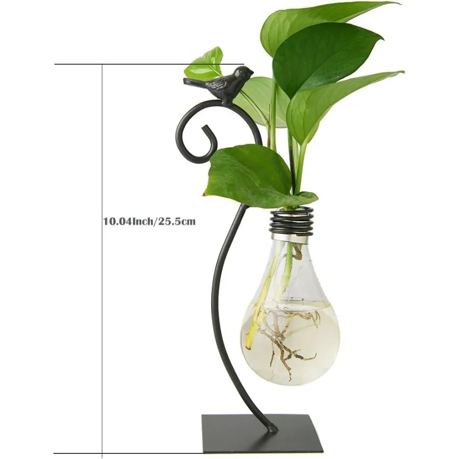 Desktop Glass Planter And Bulb Vase With Holder For Modern Home Terrarium Stand Decor