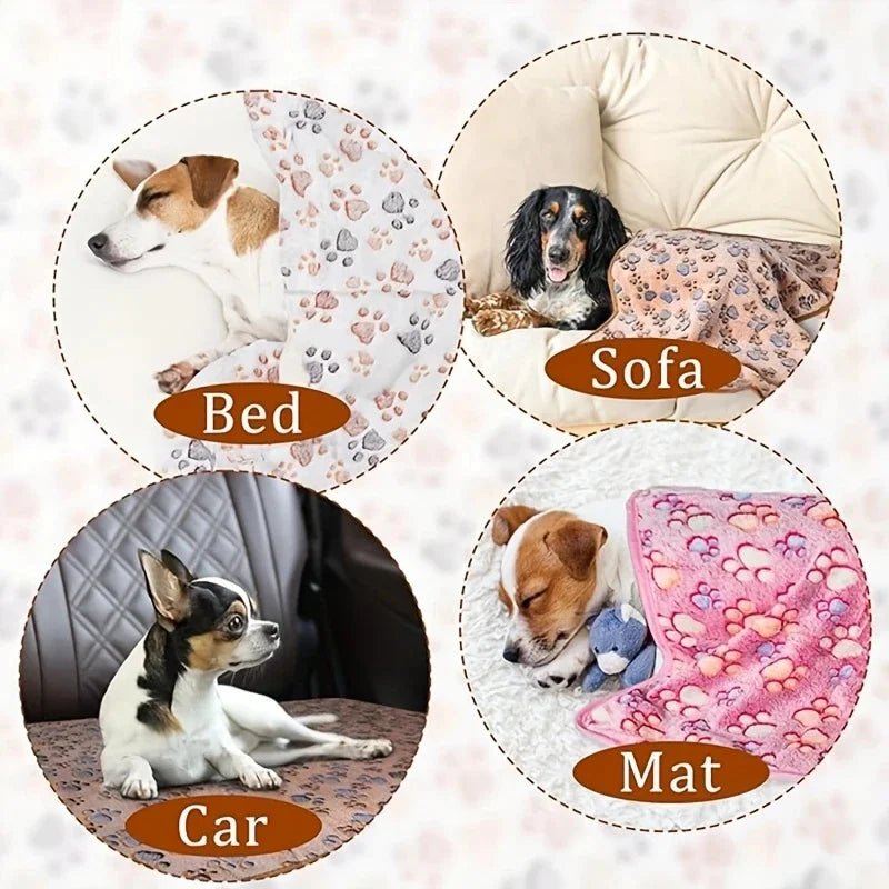 Soft Flannel Fleece Pet Blanket For Dogs And Cats Paw Print